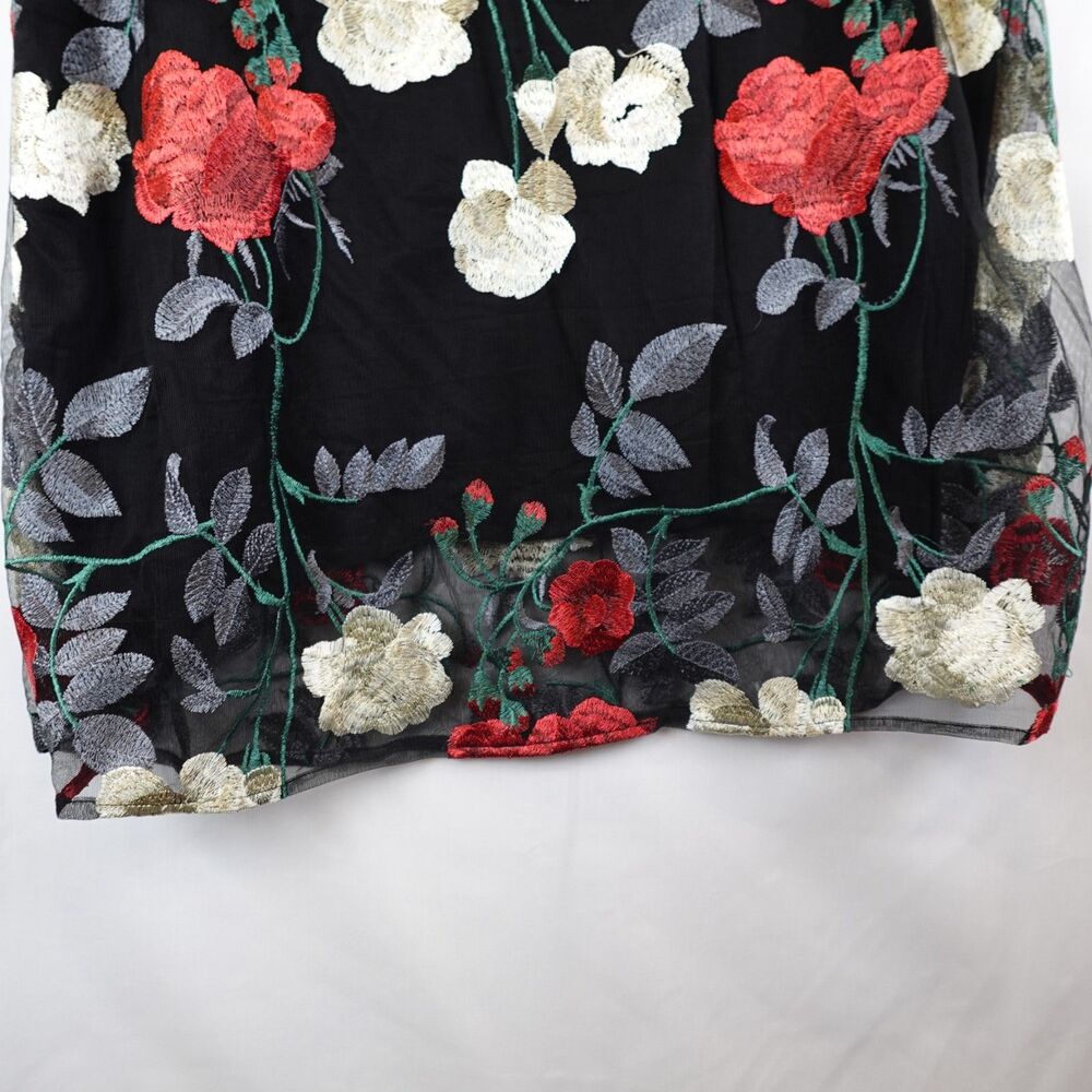 Umgee Sleeveless Dress Large Floral Embroidered Sheer Overlay Black Red White - Picture 12 of 16